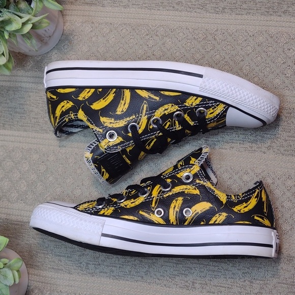 Limited Edition Converse X Andy Warhol Leather Banana Print Low Ox Sneakers - Picture 6 of 16